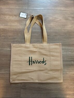 NWT Harrods Jute/Cotton Tote Bag
